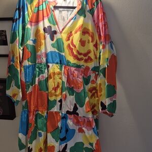 J. Crew Multicolor Floral Blouse in Bright Orange, Pink & Teal